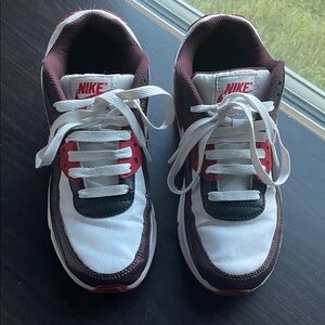 Nike Air Max 90 Kids Sneakers - White, Burgundy , University Red, and Black